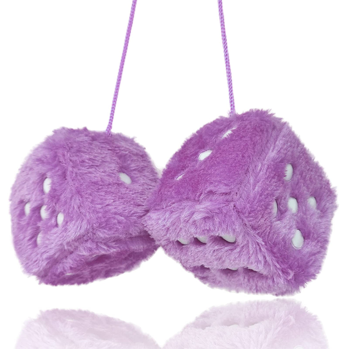 Fuzzy Plush Dice for Car Mirror, Pair of Retro 3” Red Dice with Black Dots for Car Interior Hanging Ornament Decoration