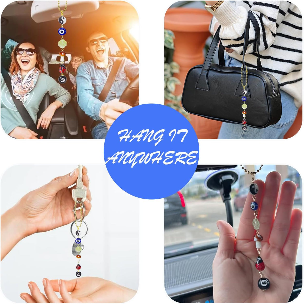 Evil Eye Car Hanging Charm,Rear View Mirror Accessories,Boho Mushroom Decor
