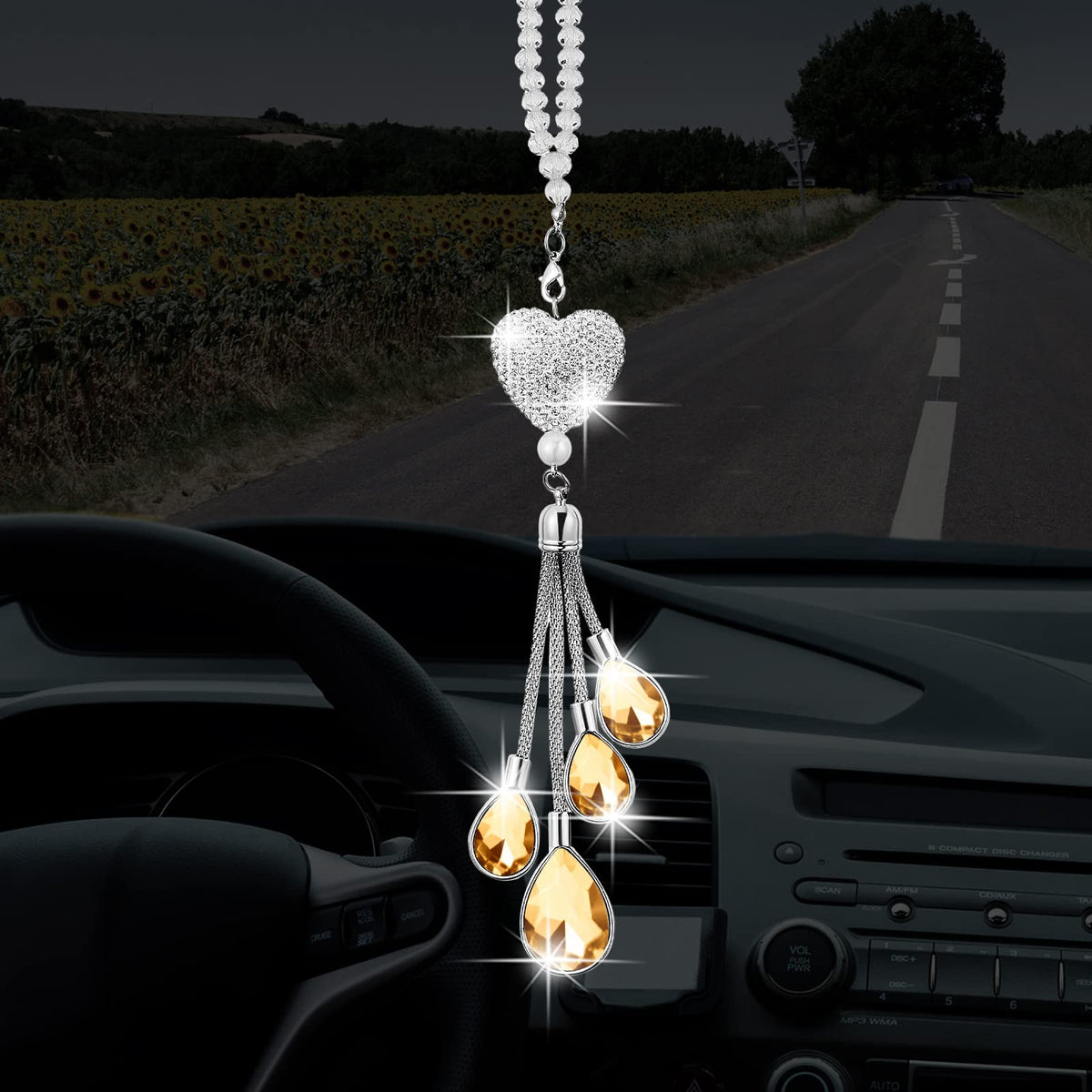 Frienda Bling Car Rearview Mirror Charm, 9.8 Inch, White