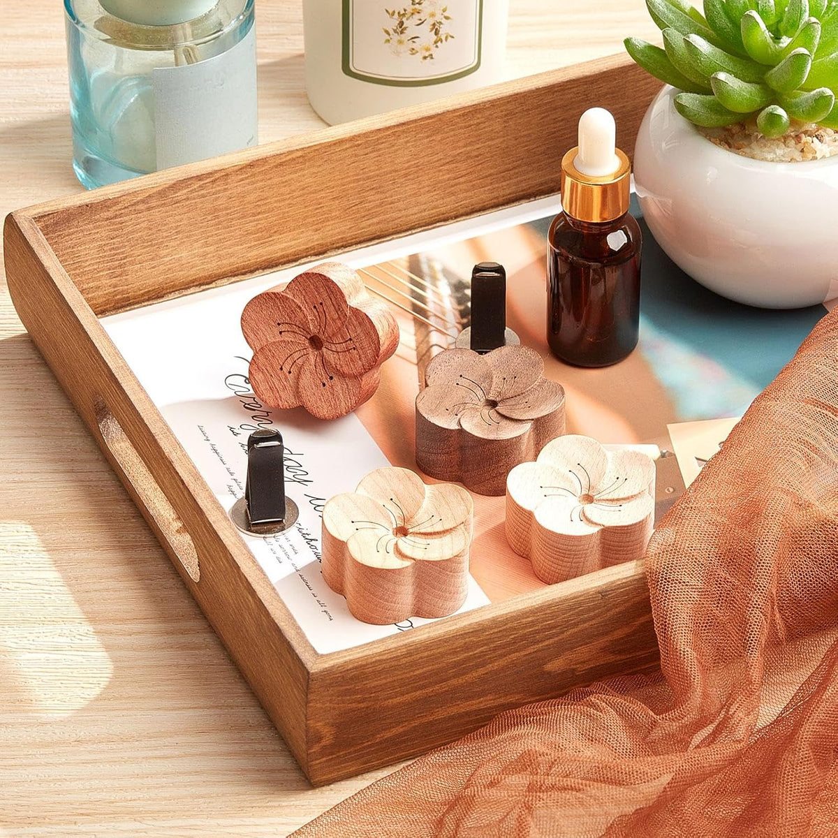 Zubebe 4 Pack Car Essential Oil Diffuser, Wood Flower Vent Clip