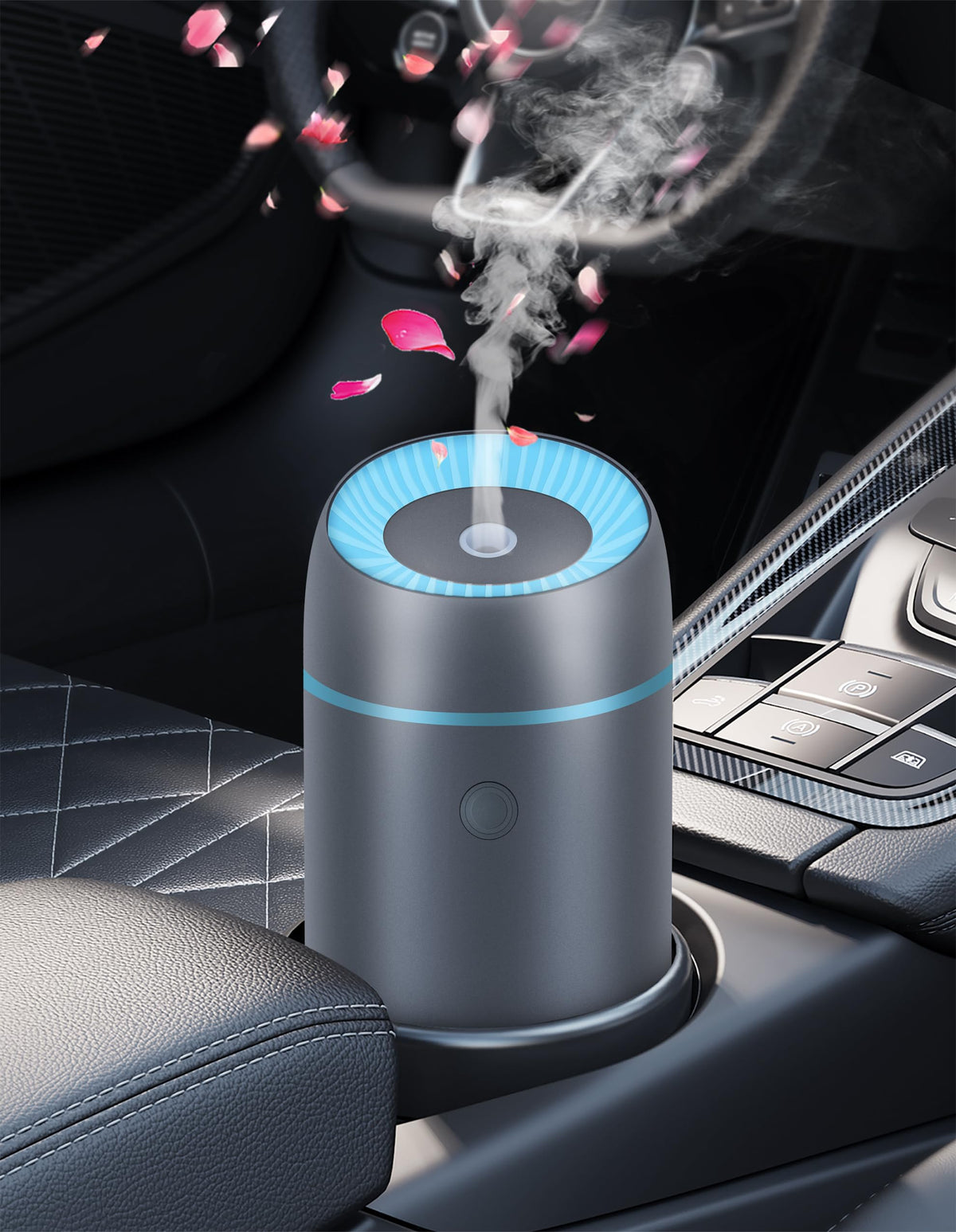 Car Diffuser for Essential Oils Portable Mini Ultrasonic Mist Humidifier 100ml USB Aromatherapy Diffuser Freshener with Colorful Lights for Small Space Home Office Bedroom (Black)