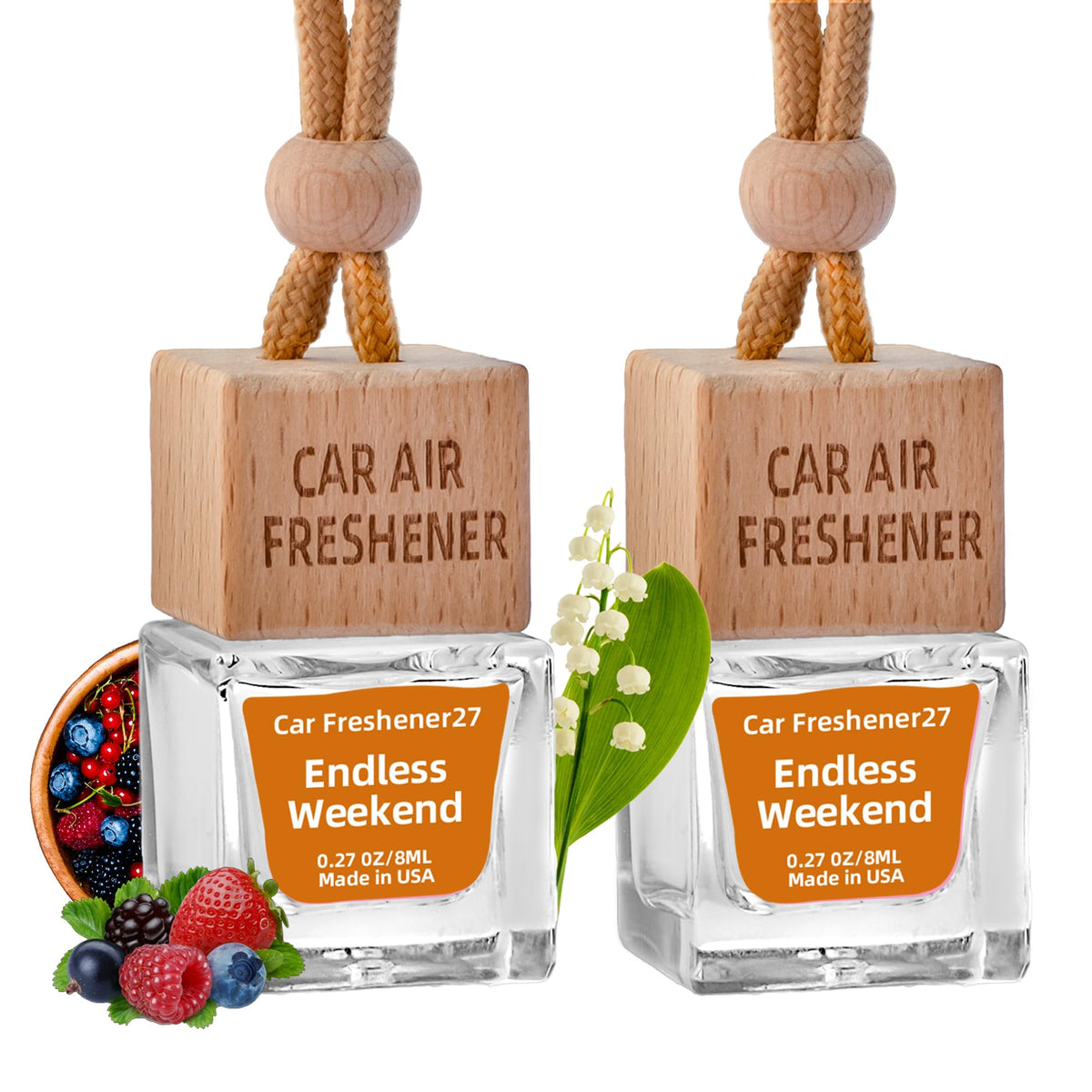 Car Air Freshener Hanging Diffuser – Long-Lasting Essential Oil Scent (Up to 60 Days) – Non-Toxic & Eco-Friendly – 2-Pack Auto Fresheners Made in USA