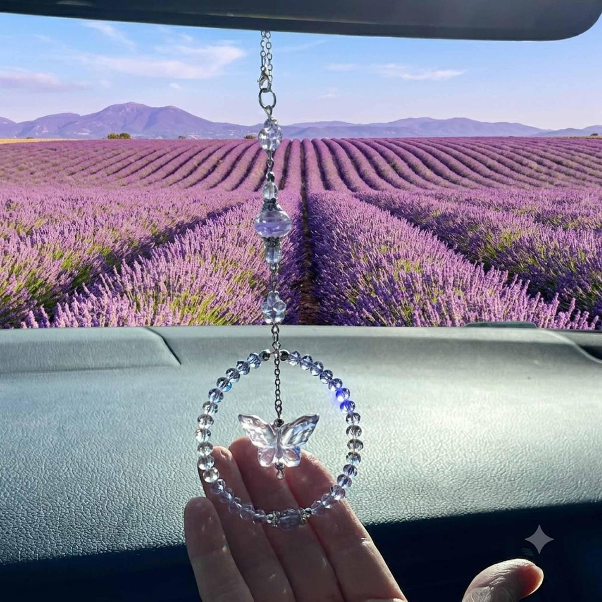 Artsy Crafts - Butterfly Hanging Car Charm for Rear View Mirror Accessories Dangling Sun Catcher Car Décor Ornament Murano Glass Firefly Beads Crystal Pendant (Puprple Butterfly)