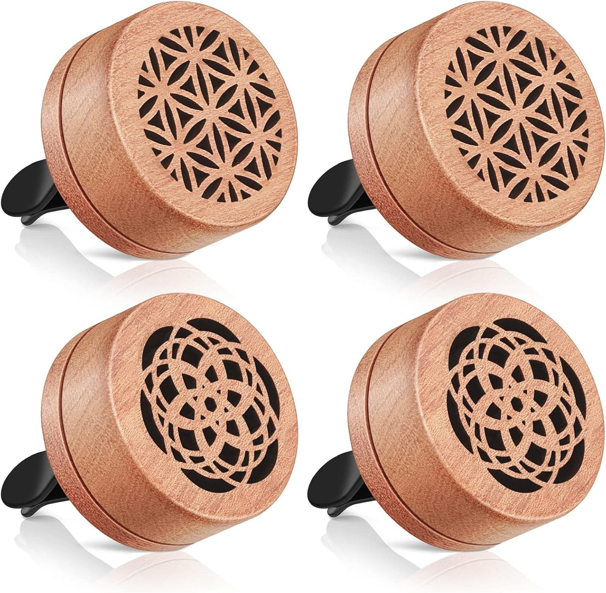 Patelai 4 Pcs Essential Oil Aromatherapy Wood Diffuser - Car Freshener Vent Clip Lava Stone Aroma Automobile Diffuser, 2 Styles(Elegant)