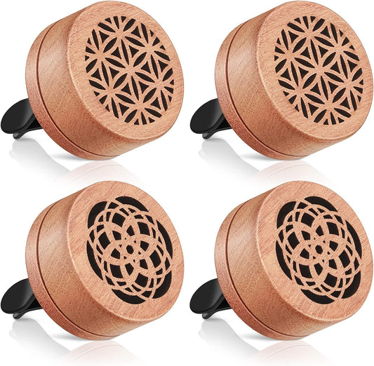 Patelai 4 Pcs Essential Oil Aromatherapy Wood Diffuser - Car Freshener Vent Clip Lava Stone Aroma Automobile Diffuser, 2 Styles(Elegant)