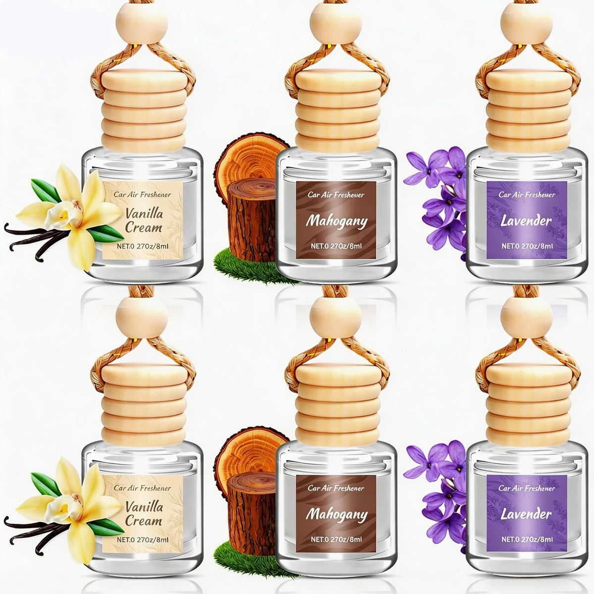 Car Air Freshener 6 Pack, Vanilla Cream,Mahogany & Lavender