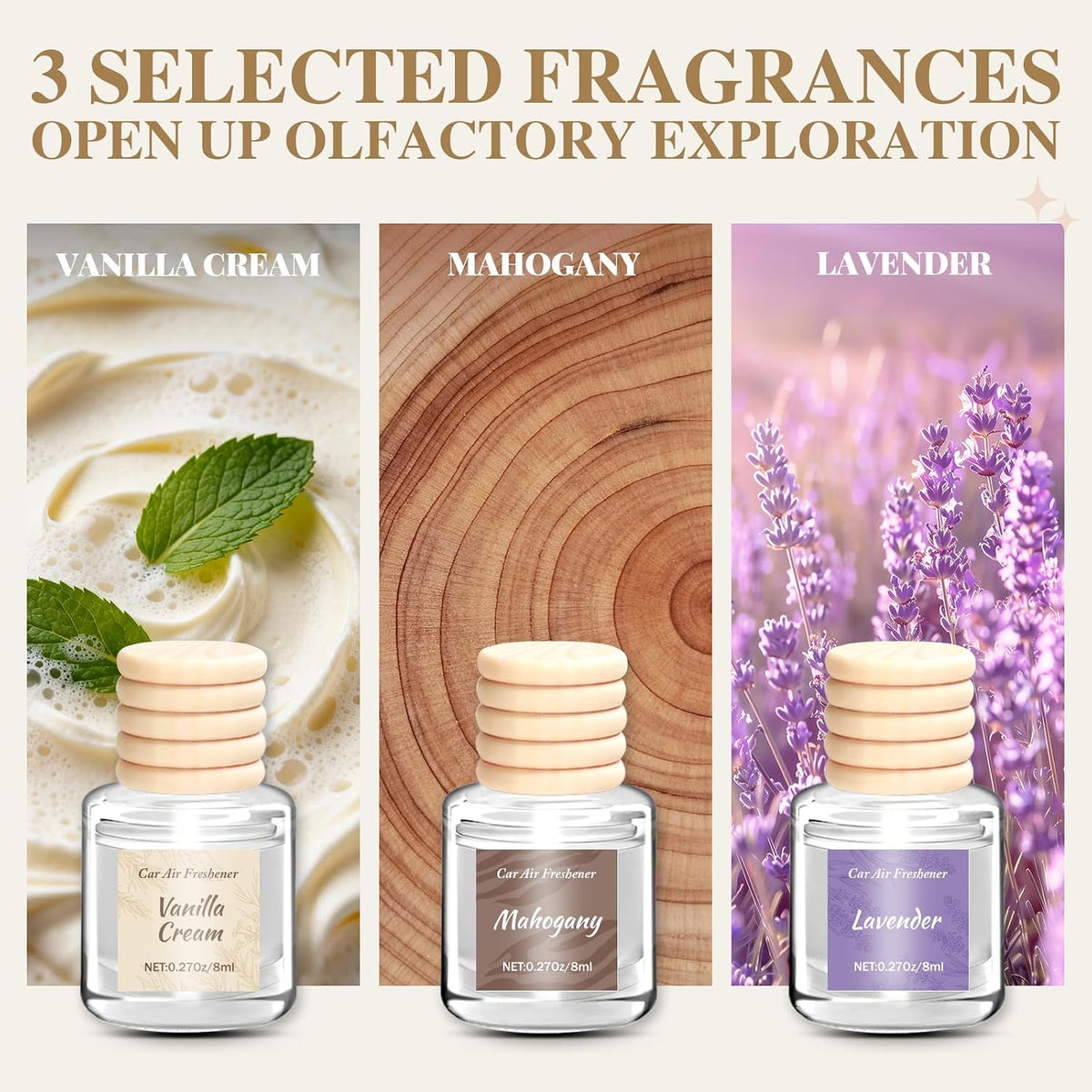 Car Air Freshener 6 Pack, Vanilla Cream,Mahogany & Lavender