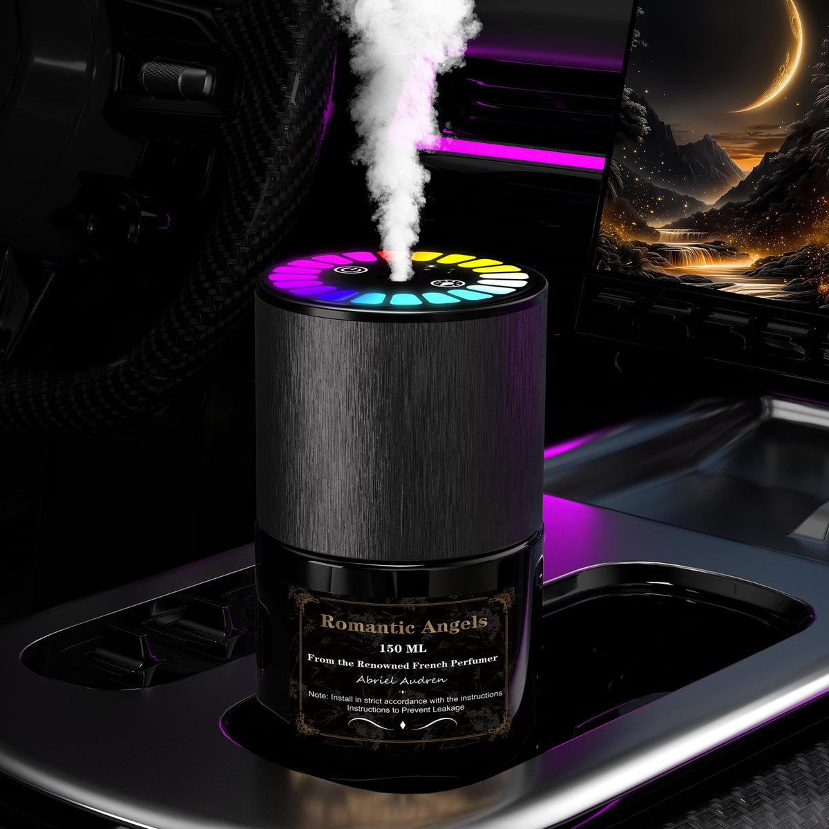 Car Air Freshener, Smart Car Air Freshener, Music-Synced RGB Ambient Lights with Auto On/Off, 150ml, Suitable for Cars, Homes, Offices, Bedrooms (Angels)