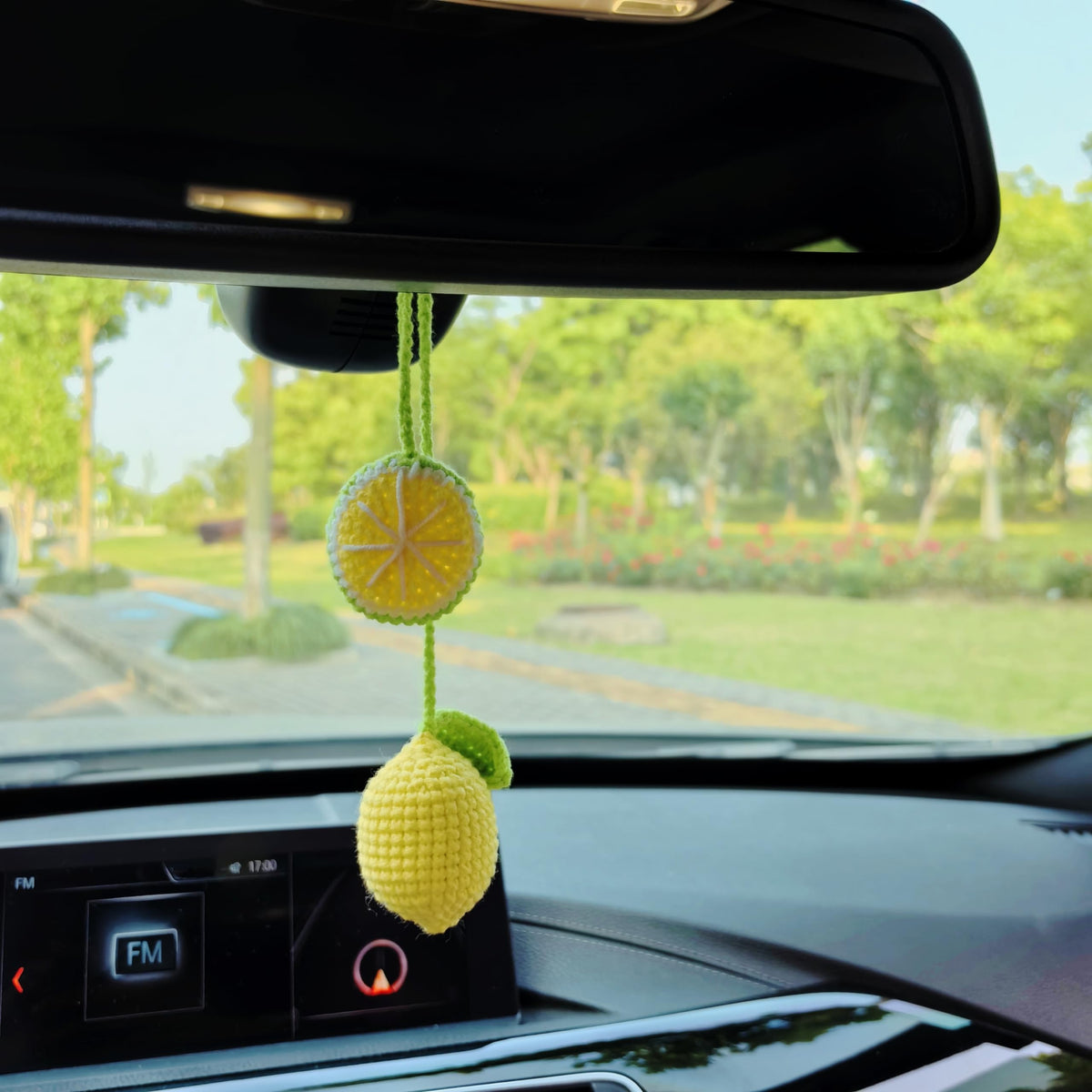 Cute Bowknot Love Car Mirror Hanger, Crochet Hand Knitted Rear View Mirror Accessory