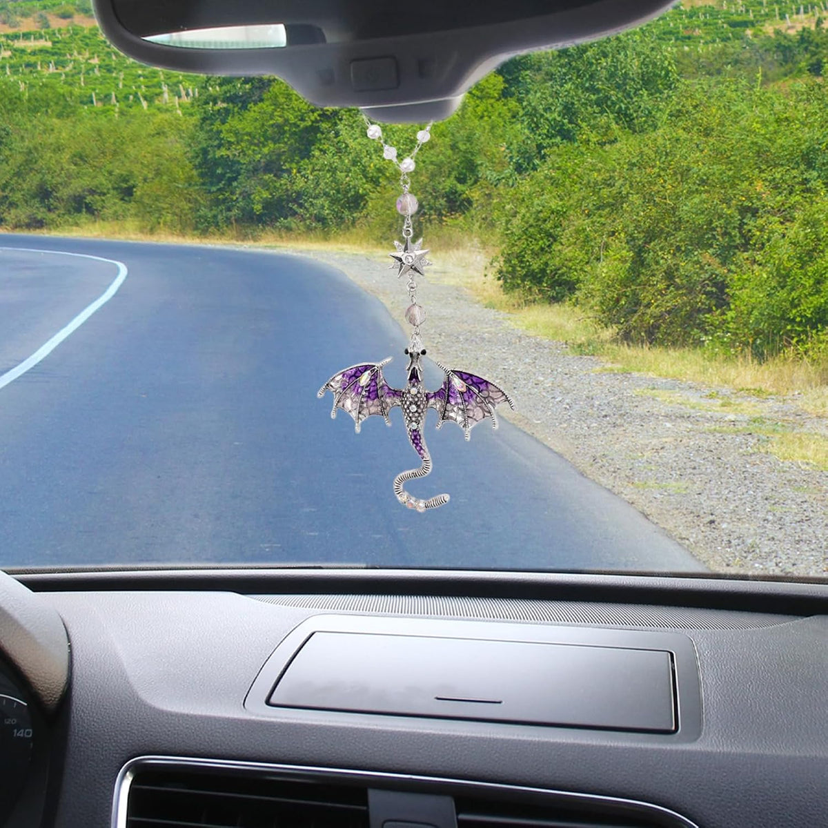 Purple Fantasy Dragon Rearview Mirror Charm