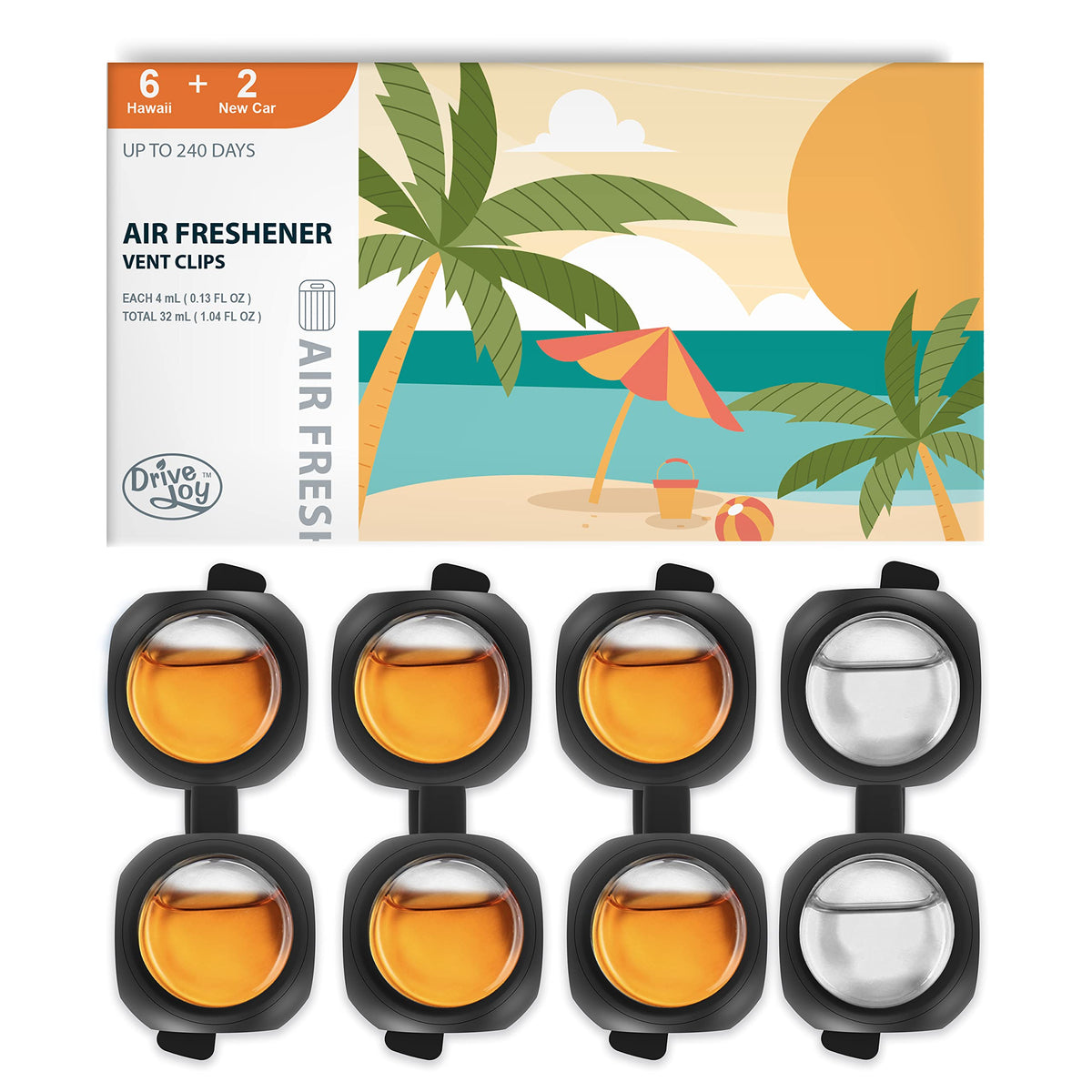 DRIVEJOY Car Air Freshener Vent Clips, 8 PK, 6 Ocean, 2 New Car Scent, Long Lasting Air Fresheners for Men & Women, Up to 240 Days, Odor Eliminator