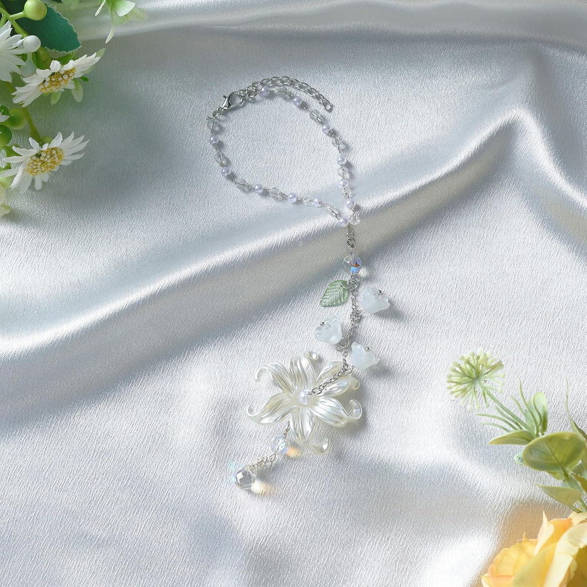 Lily of the Valley Leaf Car Charm White Summer Waterlily