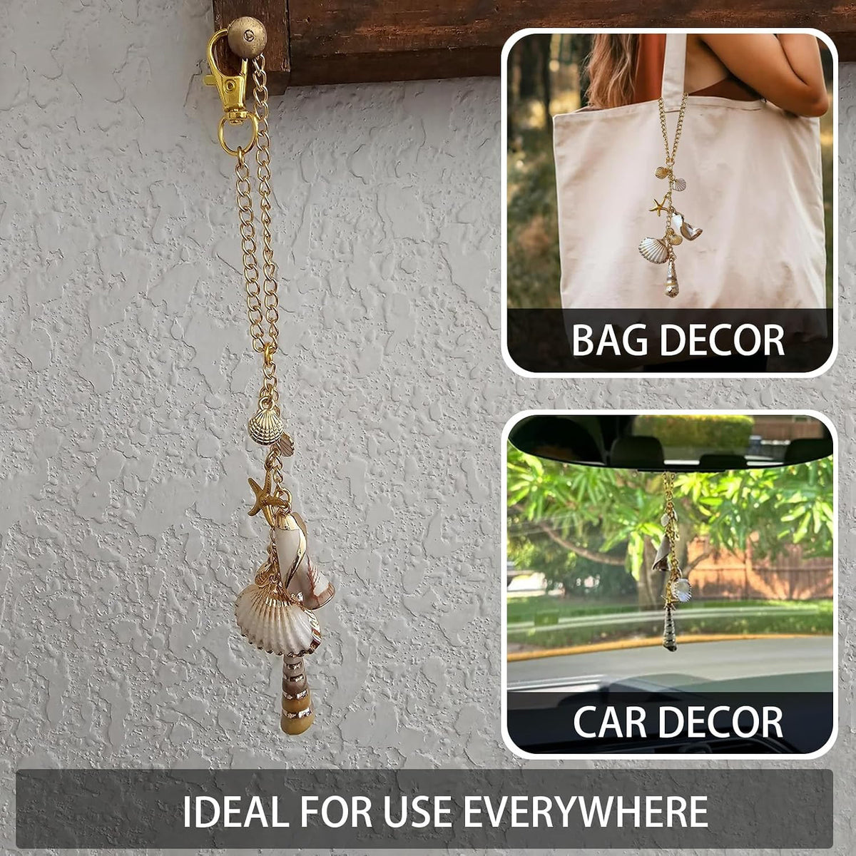 Sea Shells Car Decor,Coastal Hanging Rear View Mirror Charm Accessories