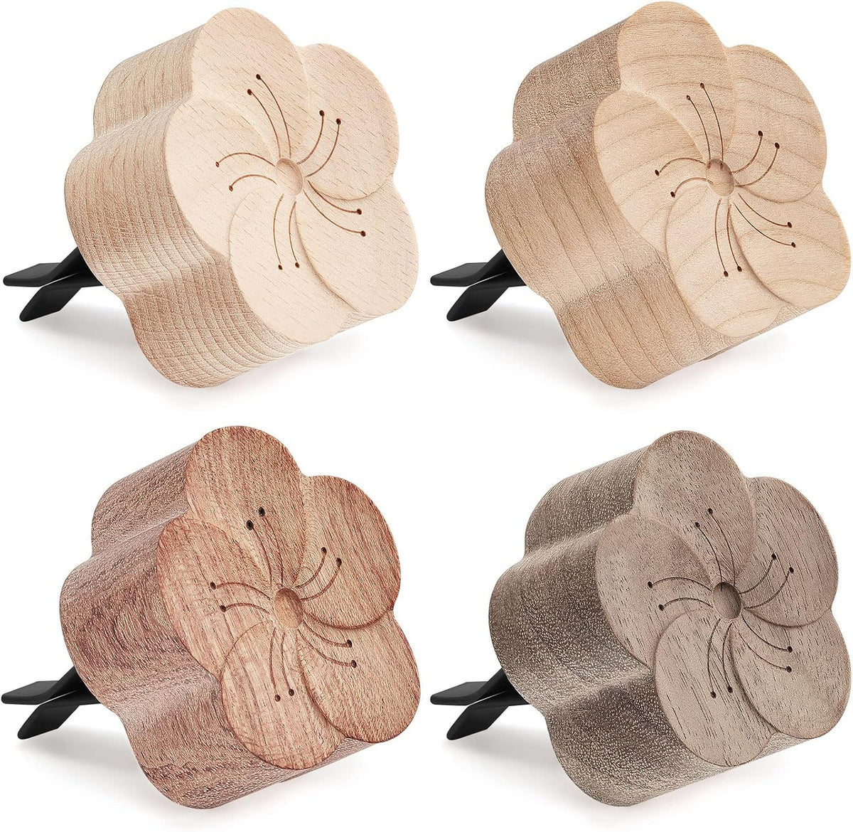 Zubebe 4 Pack Car Essential Oil Diffuser, Wood Flower Vent Clip