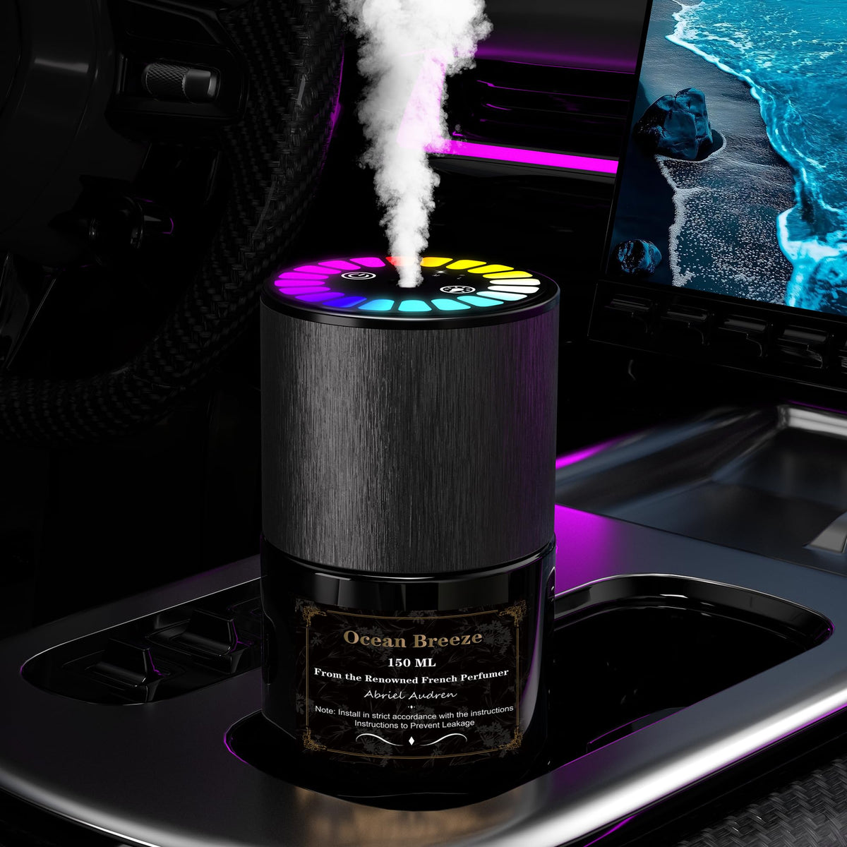 Car Air Freshener, Smart Car Air Freshener, Music-Synced RGB Ambient Lights with Auto On/Off, 150ml, Suitable for Cars, Homes, Offices, Bedrooms (Angels)