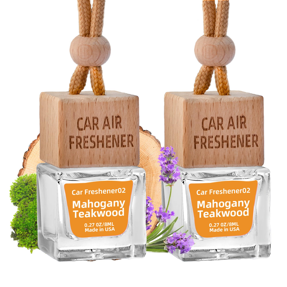 Car Air Freshener Hanging Diffuser – Long-Lasting Essential Oil Scent (Up to 60 Days) – Non-Toxic & Eco-Friendly – 2-Pack Auto Fresheners Made in USA