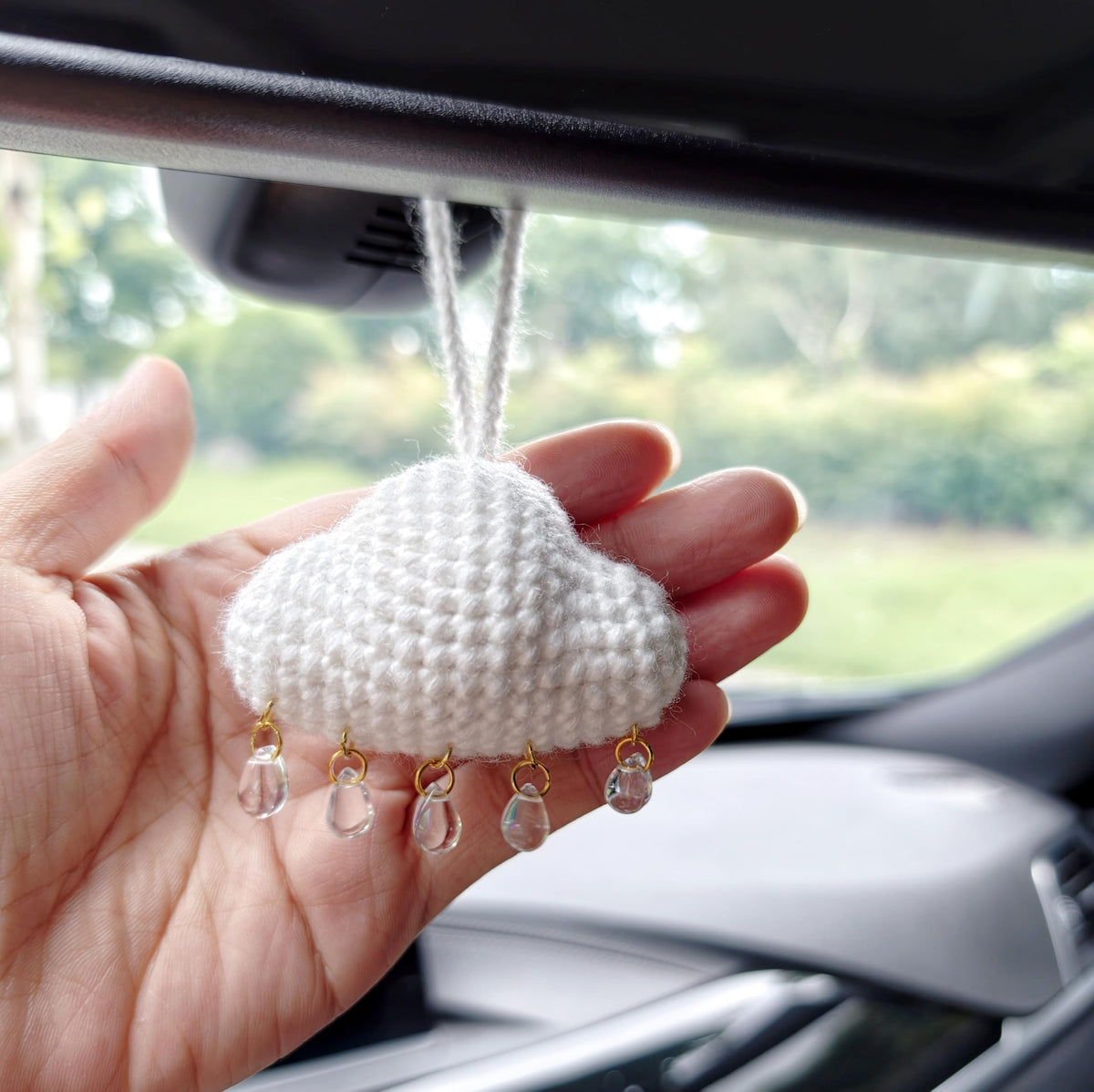 Cute Bowknot Love Car Mirror Hanger, Crochet Hand Knitted Rear View Mirror Accessory