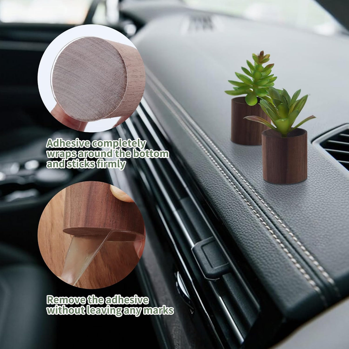 2 Pack Plant Car Mirror Hanging Accessories Cute Crochet Plant Car Air Freshener with Wooden Essential Oil Diffusers Reusable Mini Macrame Boho Plant for Rear View Mirror Home Office Decor