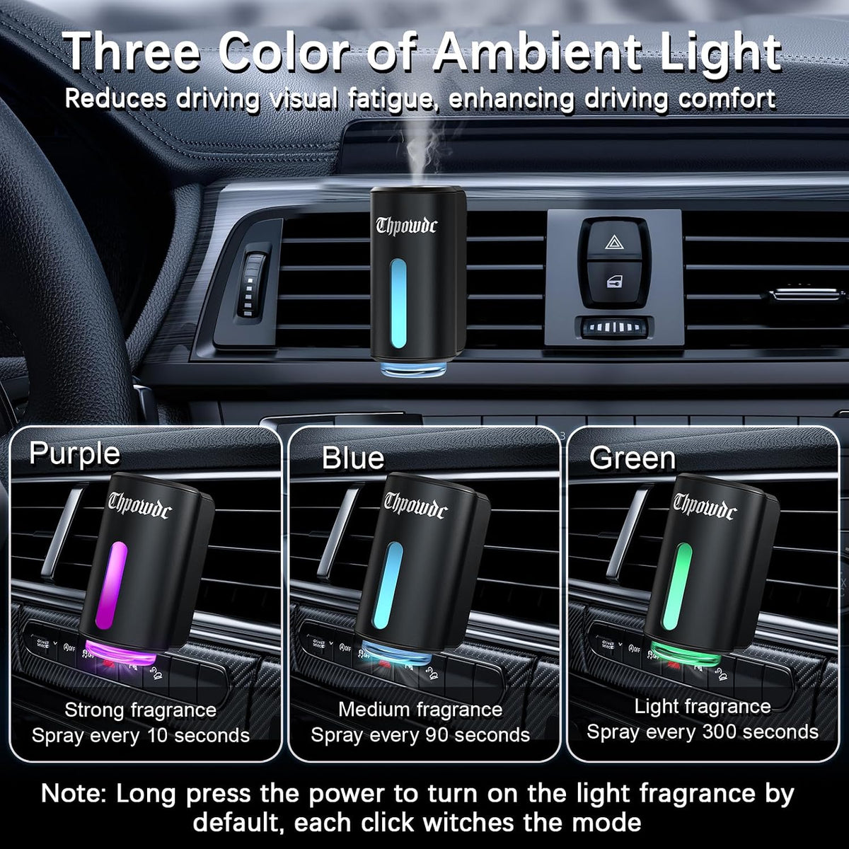 Car Air Freshener Diffuser, Smart Car Air Freshener with Three Adjustable Modes, Aromatizante para Carro with 8pcs Essential Oil, Car Fresheners Long Lasting, Black