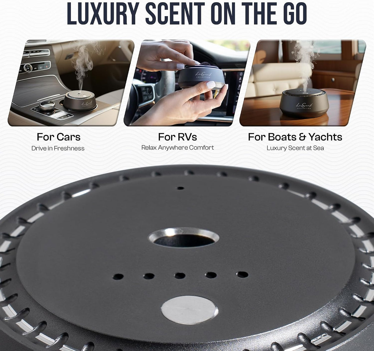 Smart Car Diffuser with 20ML Scent Oil Included - Car Air Freshener - Aromatherapy Diffuser - Portable, Compact, Cordless and Quiet Device - Deluxe Car Diffuser Luxscent Collection