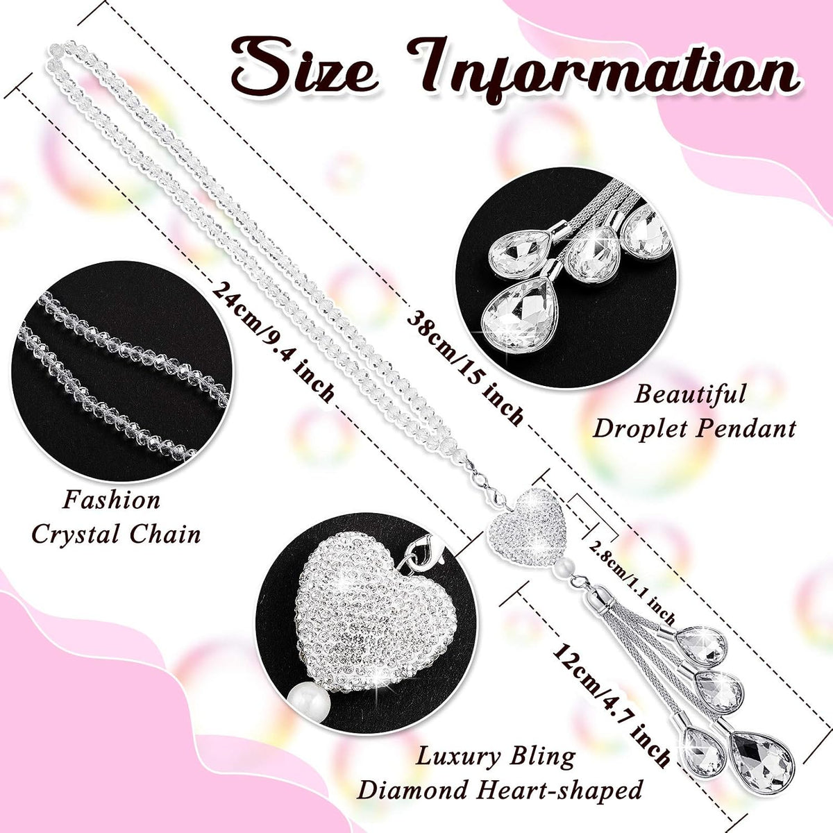 Frienda Bling Car Rearview Mirror Charm, 9.8 Inch, White