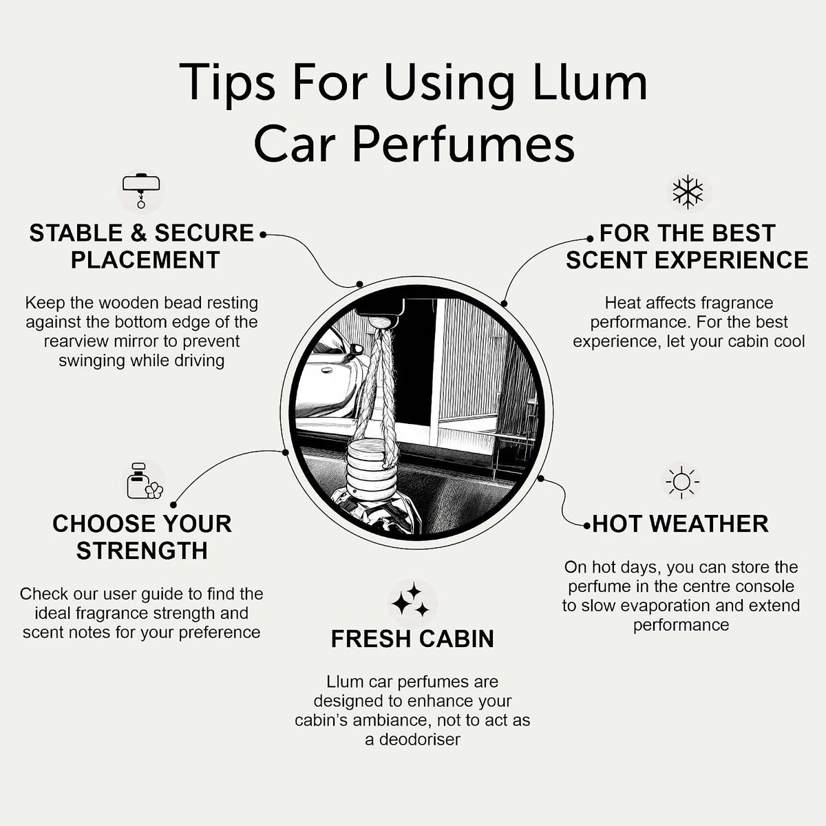 Llum Amber Vanilla Hanging Car Air Freshener – Luxury Automotive Perfume Diffuser 10ml (0.34 fl oz), Long-Lasting Fragrance, Alcohol-Free Non-Toxic Car Scent, Glass Bottle With Wood Cap