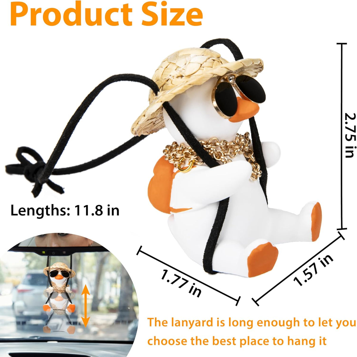 Swinging Duck Car Hanging Ornament, Rear View Mirror Hanging Accessories