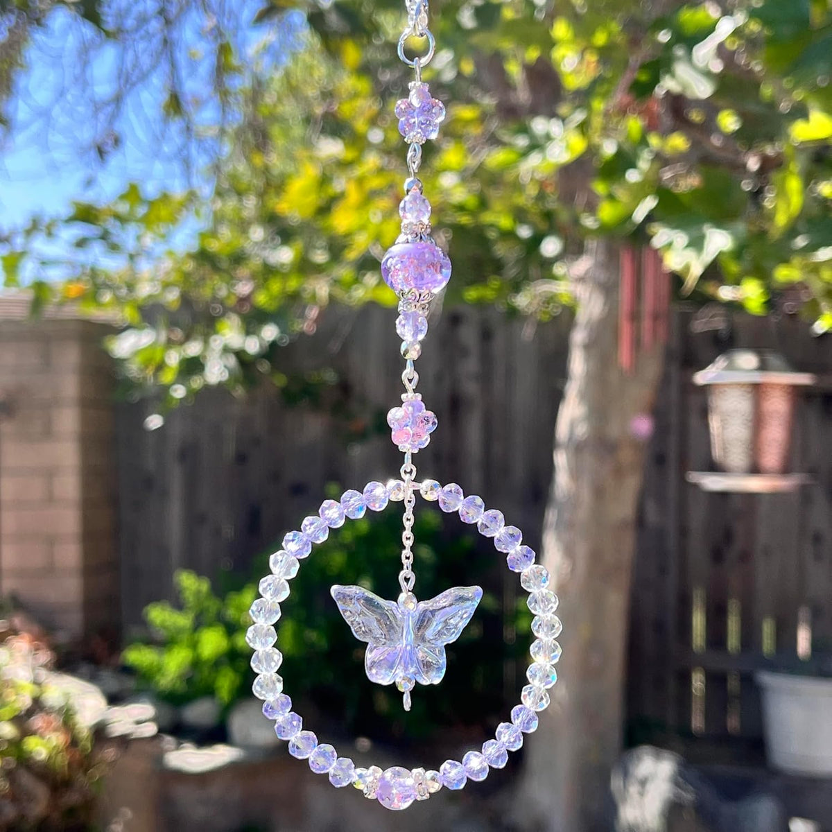 Artsy Crafts - Butterfly Hanging Car Charm for Rear View Mirror Accessories Dangling Sun Catcher Car Décor Ornament Murano Glass Firefly Beads Crystal Pendant (Puprple Butterfly)