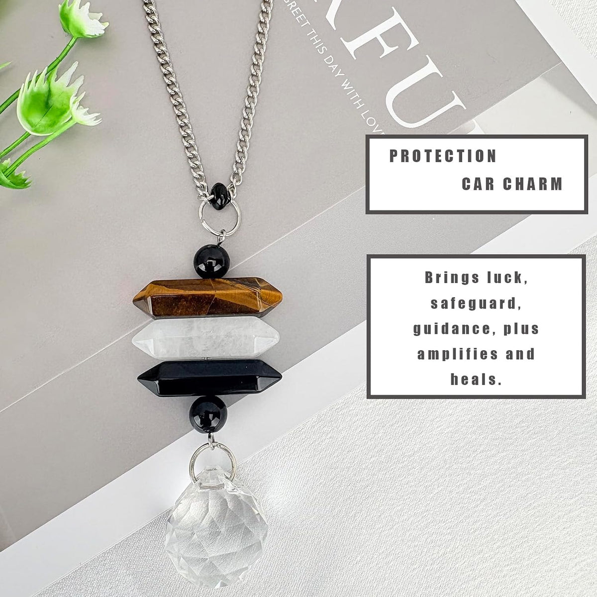 Crystal Hanging Car Charm,Healing Decor for Rear View Mirror Accessories