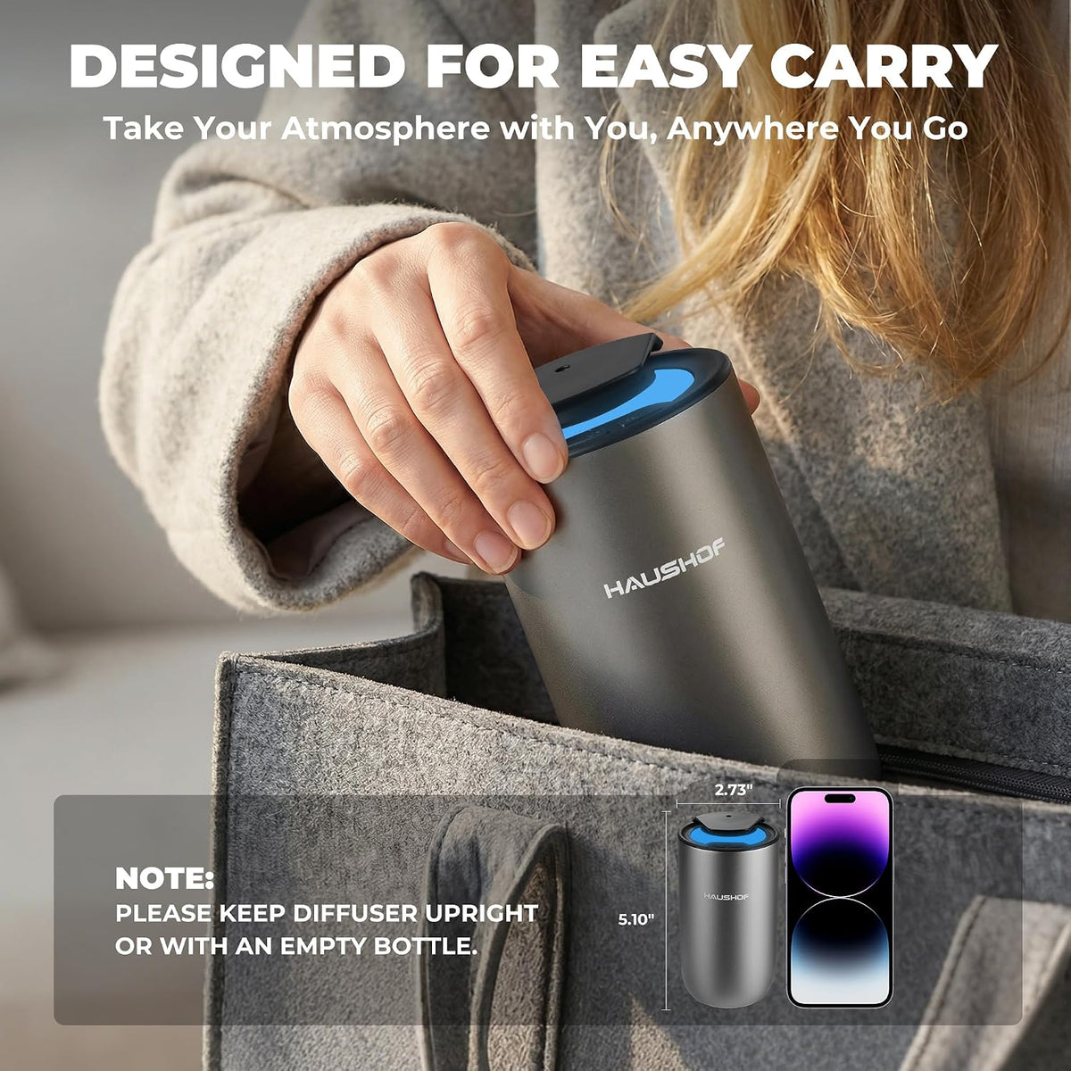 HAUSHOF Waterless Essential Oil Diffuser for Home & Car, Rechargeable