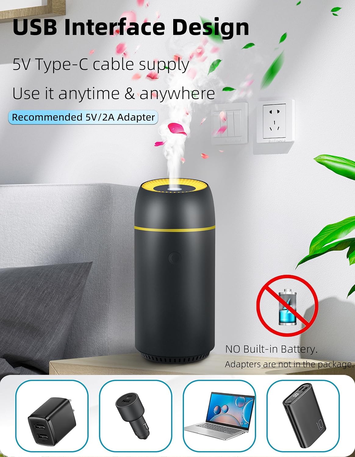 Car Diffuser for Essential Oils Portable Mini Ultrasonic Mist Humidifier 100ml USB Aromatherapy Diffuser Freshener with Colorful Lights for Small Space Home Office Bedroom (Black)