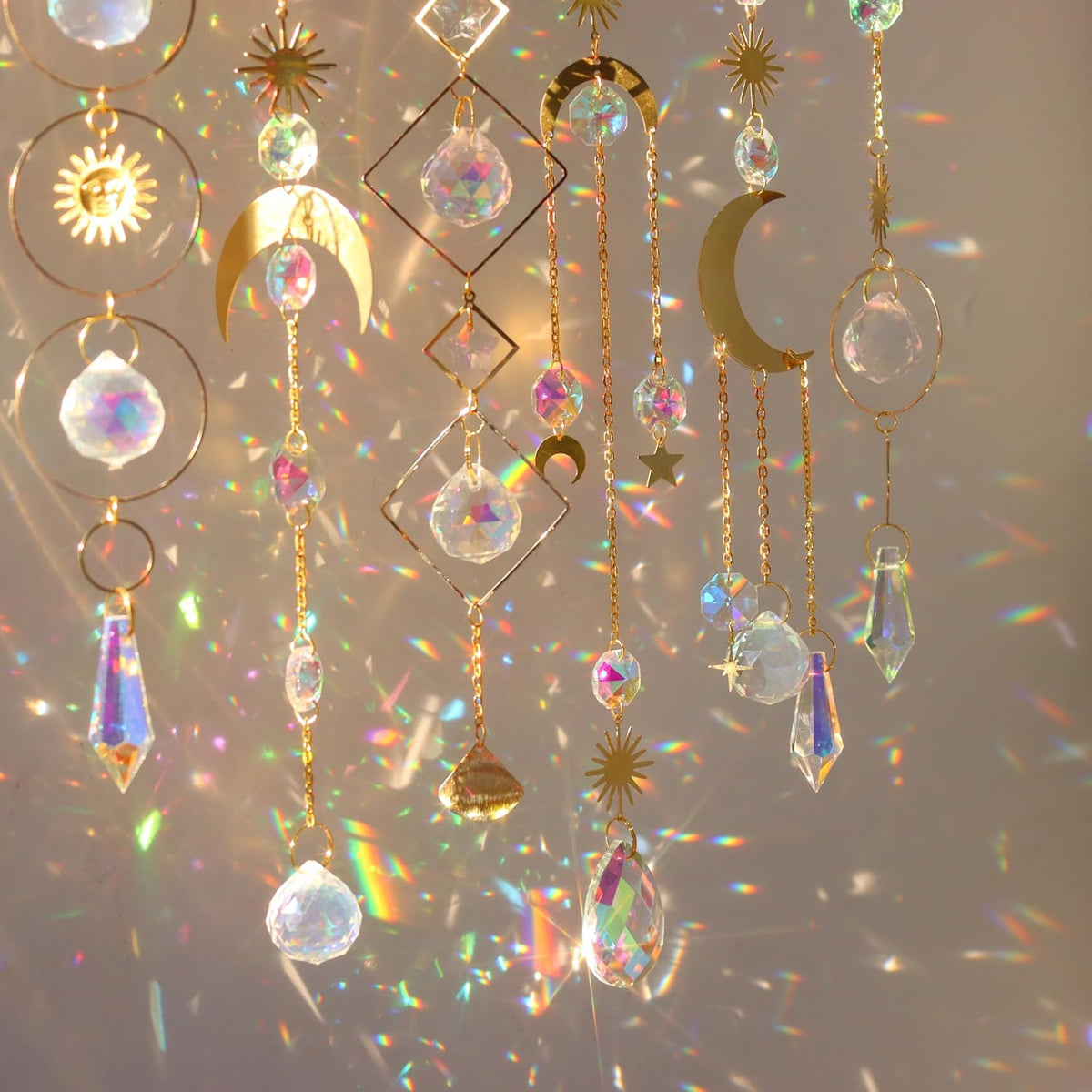 6Pieces Colorful Crystals Suncatcher Hanging Sun Catcher with Chain