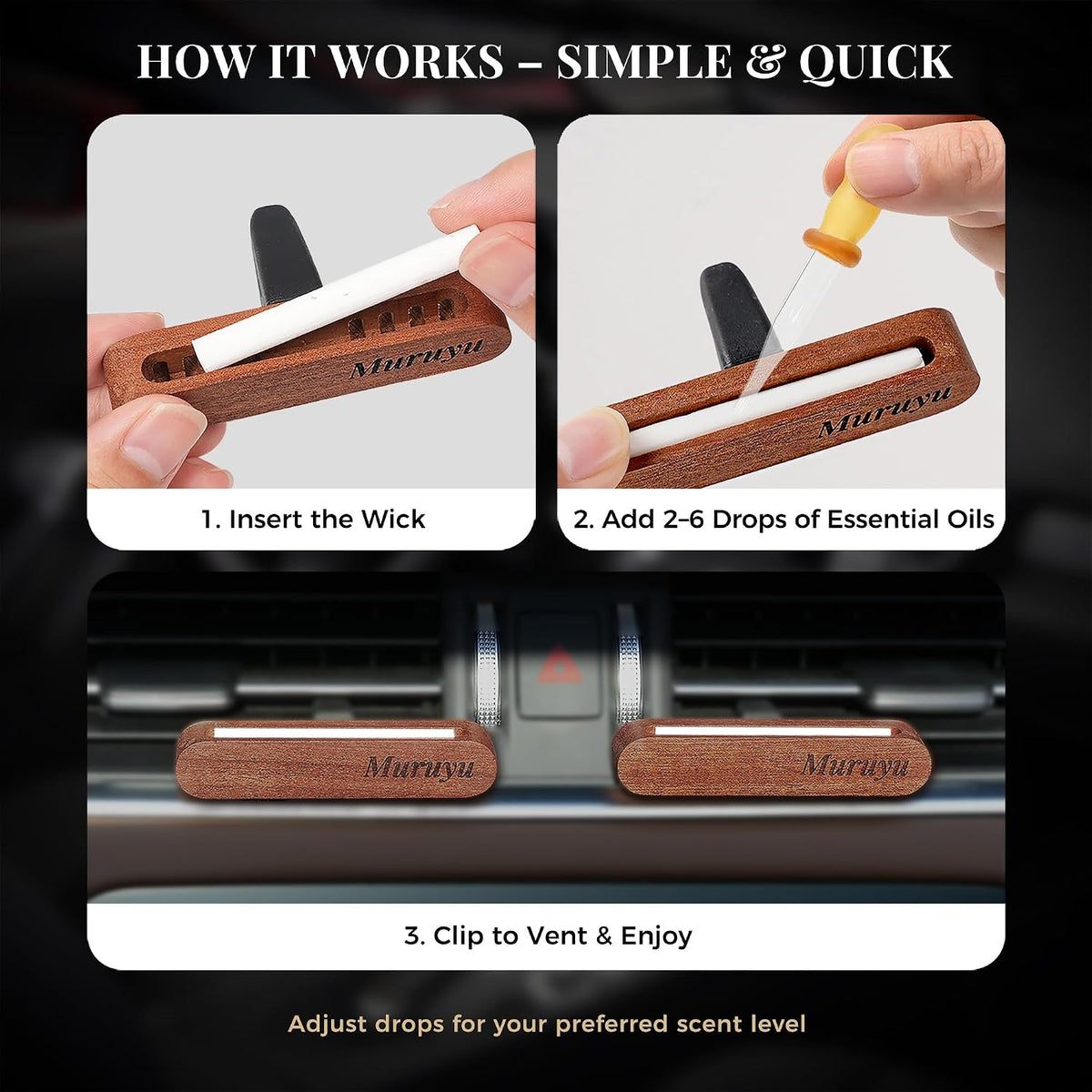 2-Pack Sapele Wood Car Vent Diffuser