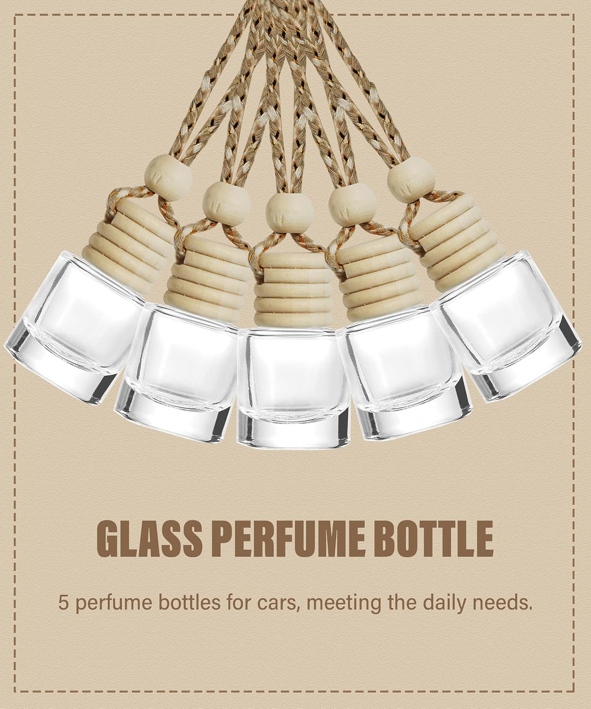 ESEWALAS 5PCs Hanging Car Air Freshener, Empty Glass Perfume Bottlespendant Bottle, Air Freshener Pendant