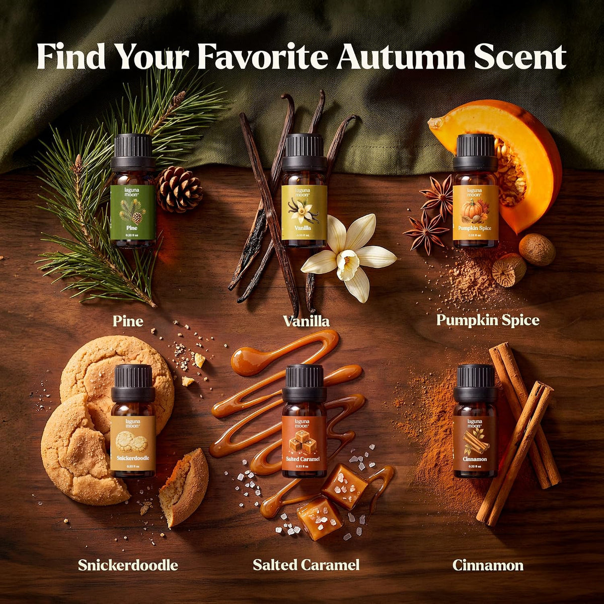 Lagunamoon Fall Essential Oils Set for Diffuser for Home 6 x 10ml