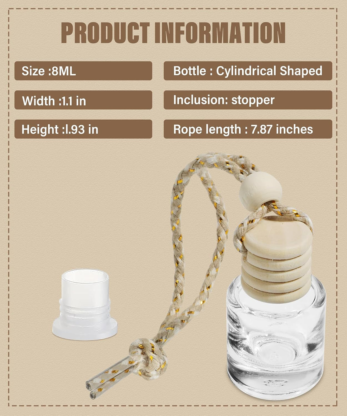 ESEWALAS 5PCs Hanging Car Air Freshener, Empty Glass Perfume Bottlespendant Bottle, Air Freshener Pendant